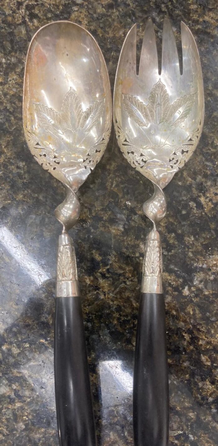 Pair silver Malaysian salad servers