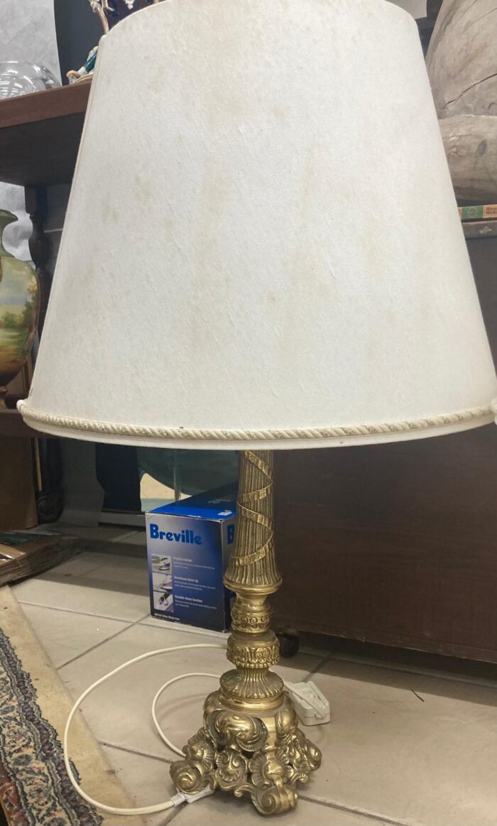 Pair neo-classical brass lamps and shades
