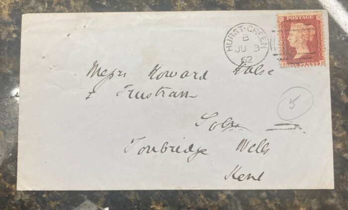 Penny red stamp on envelope 1862