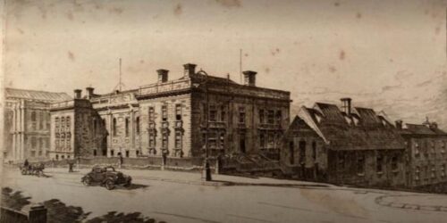 Framed Austin Platt etching of Sydney Grammar School