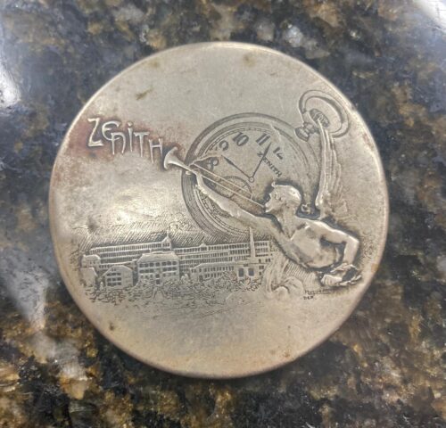 Rare Zenith watch complete silver pocket mirror