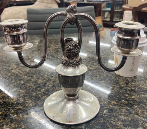 Hecworth silver plate dual candle holder