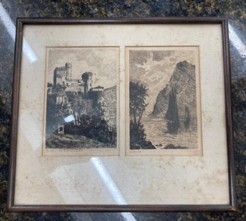 Pair of framed German 1930s postcards